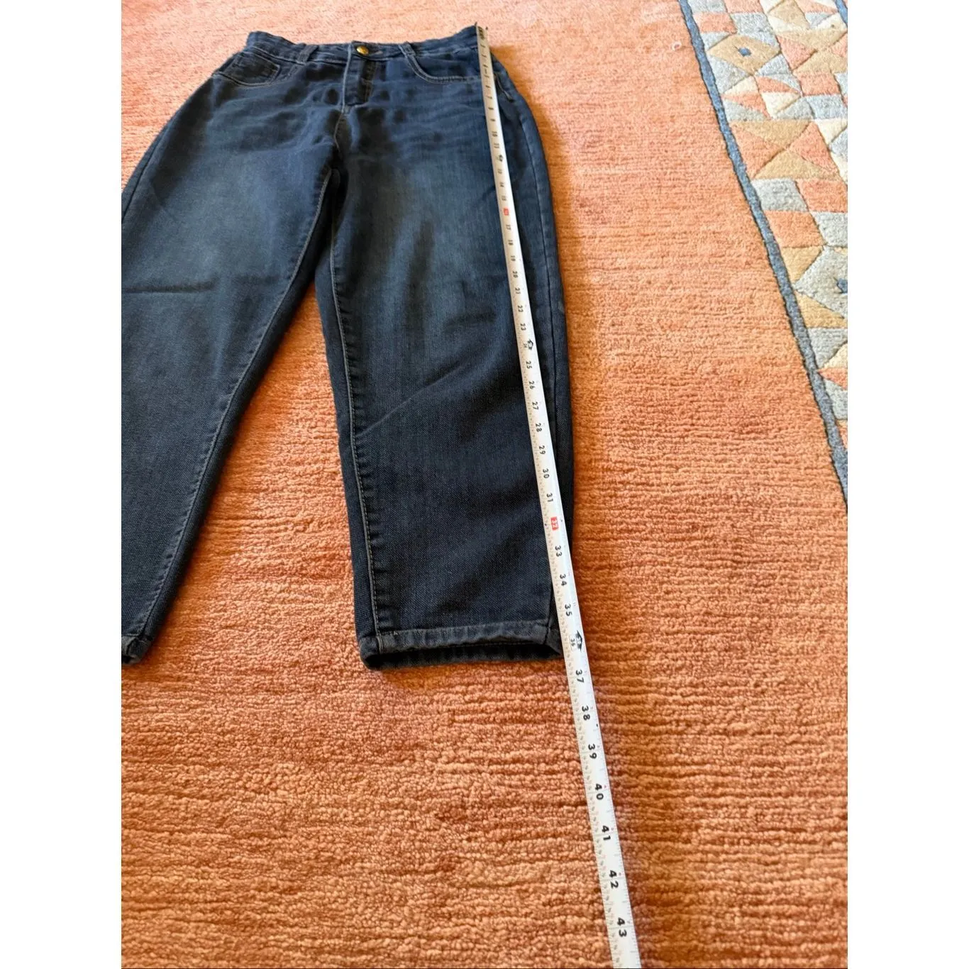 Vintage Dark Wash Mom Jeans Size S High Rise Embroidered Pocket Blue - Image 3