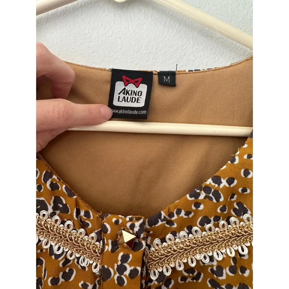 Akino Laude Dress Women’s Medium Animal Print Boho Scoop Neck Mini Tan Bohemian - Image 4