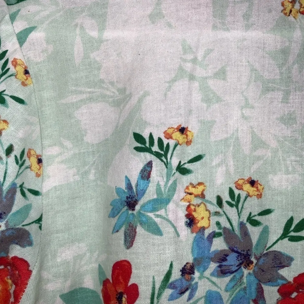 Van Heusen Mint Green & Orange Floral Linen Blend Split Neck Blouse M - Image 7