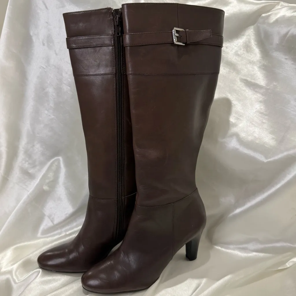 NWT Lauren Ralph Lauren Susie Leather Boots 5.5 Brown Knee High Classic Chic - Image 2