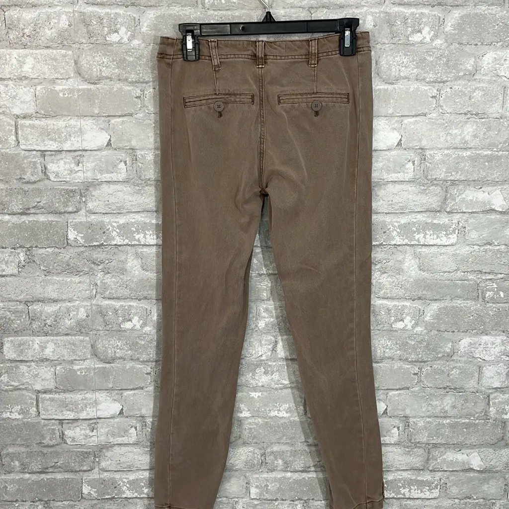 Anthropologie Taupe Tapered Utility Casual Ankle Pants with Button Accents - Image 3