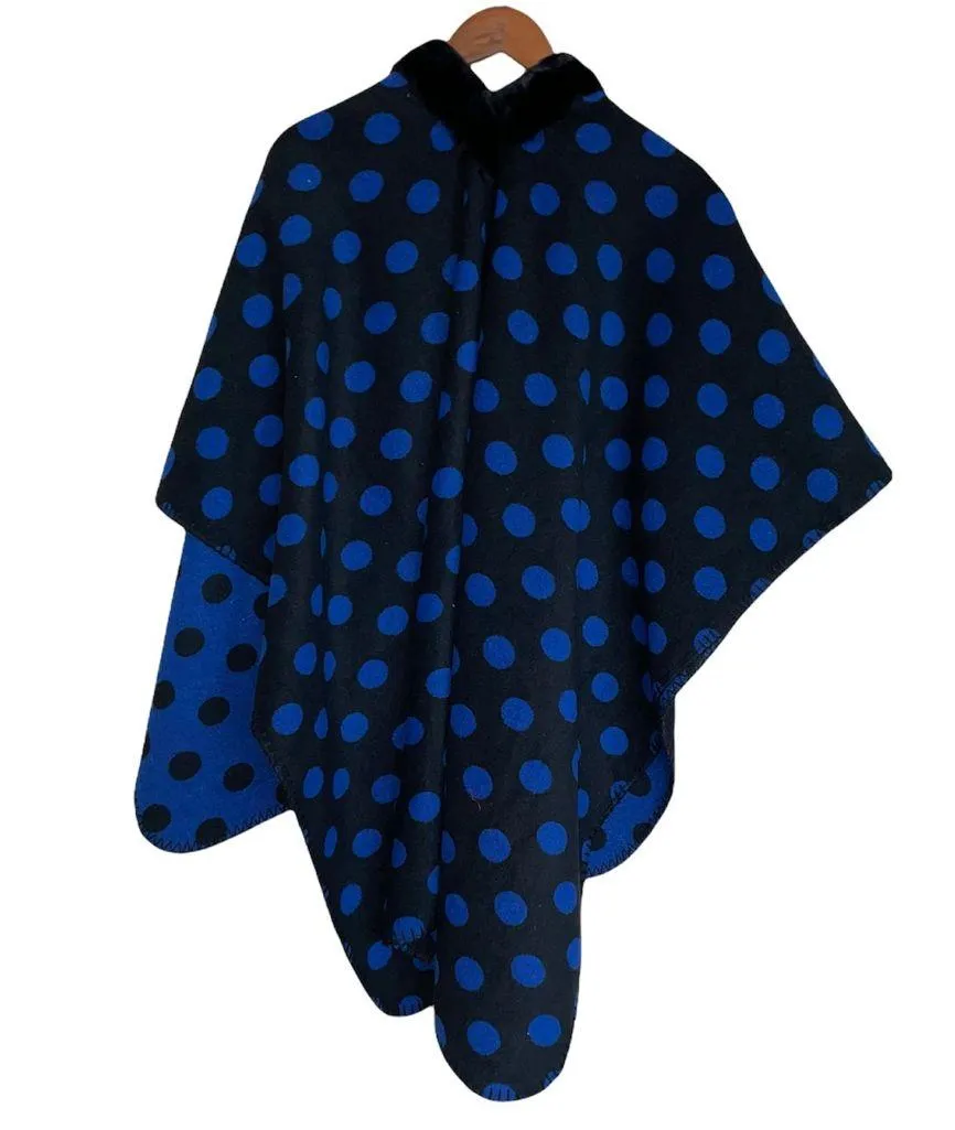 NWOT LOFT Sweater Poncho Cardigan Polka Dot With Faux Fur Trim Marino Wool - Image 6