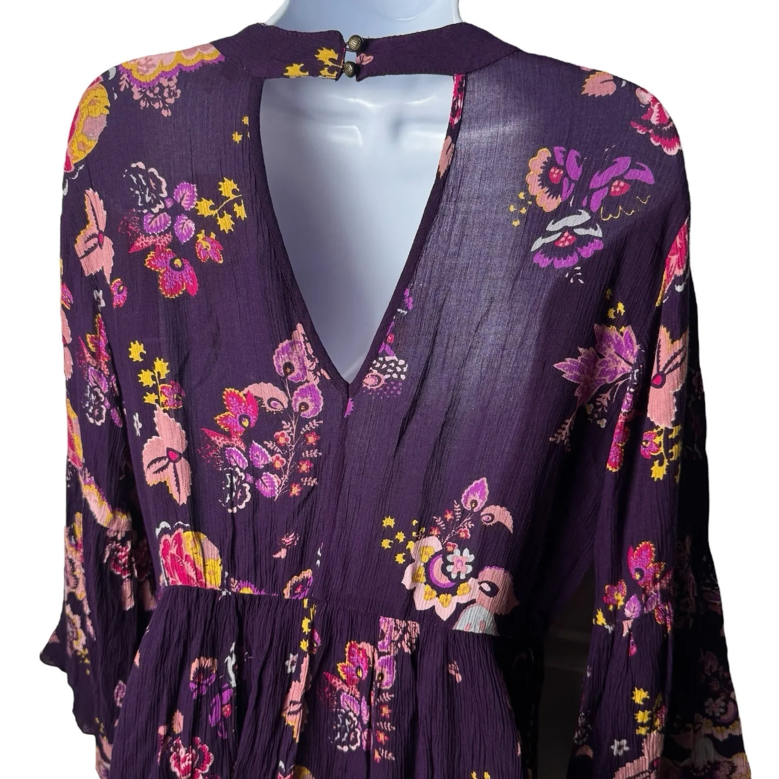 NEW Patrons of Peace Floral Bell Sleeve Keyhole Dress Fairy Feminine Bohemian M - Image 7