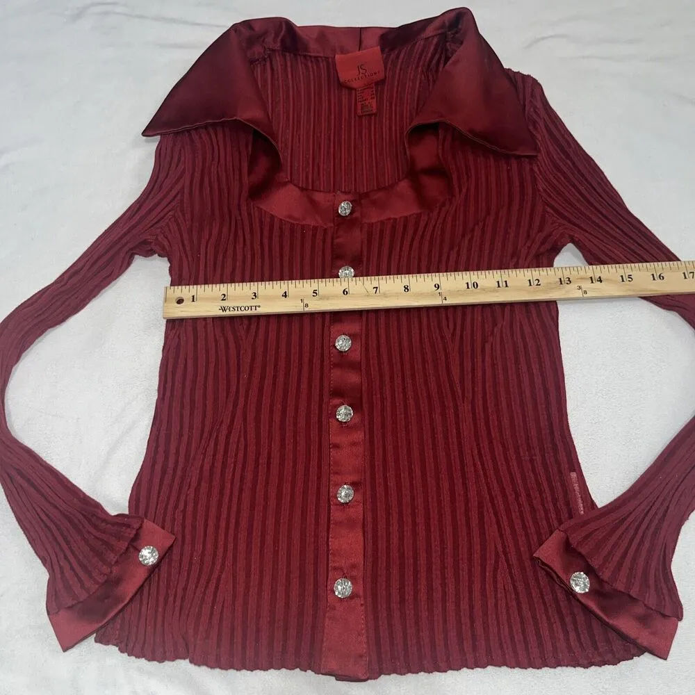 Vintage Designer JS Collections Ruby Red Vixen Blouse Sz 10 Crystal Buttons - Image 9
