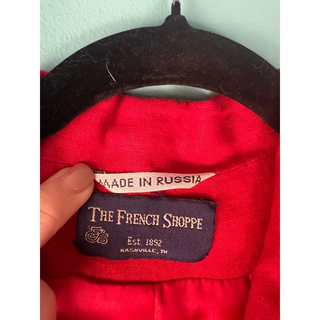 Vintage The French Shoppe Red Linen Jacket Zip Front Made in Russia. L/XL Size L - Image 2