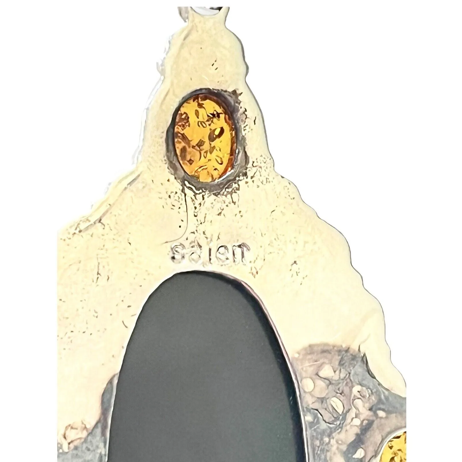 Sajen Pendant 3.5" Sterling Silver Black Eye Rainbow Obsidian Topaz Gemstone Vtg - Image 5