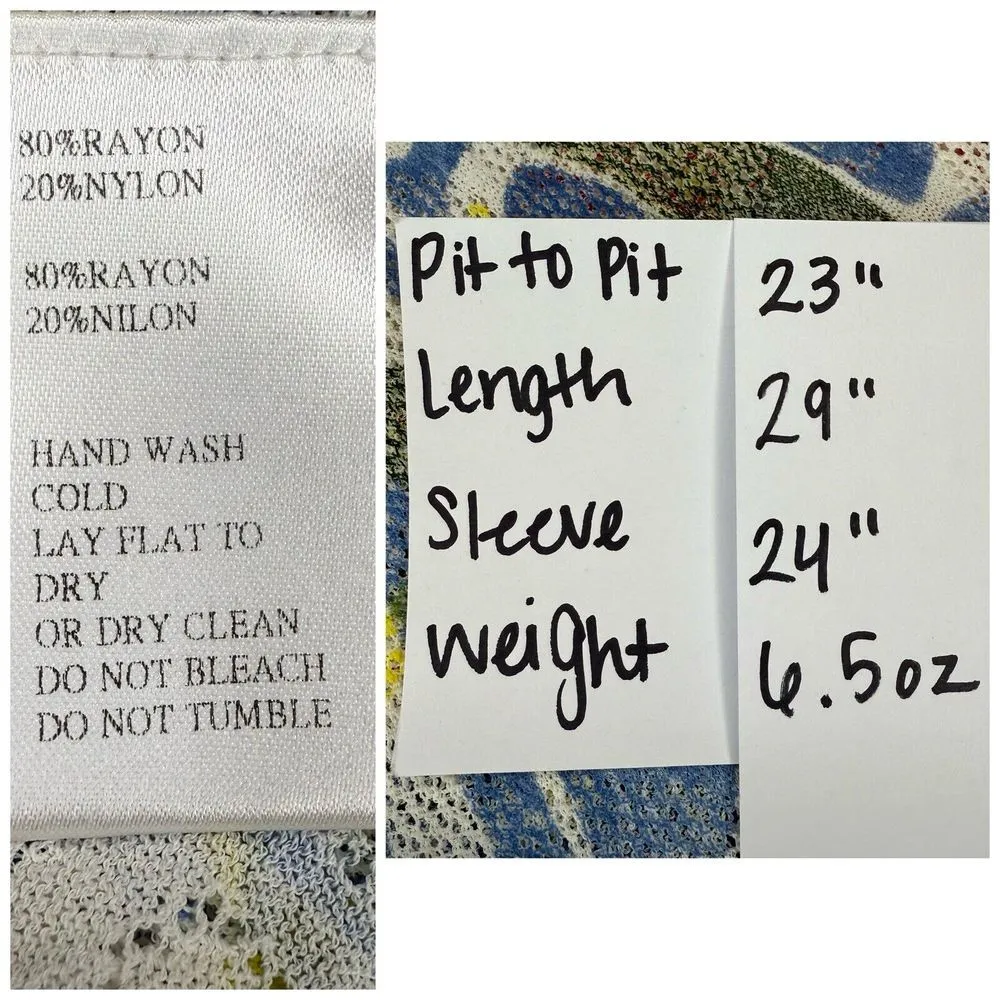 Alberto Makali Cardigan L Semi Sheer Single Button Artsy Colorful Cover Up Shawl - Image 8