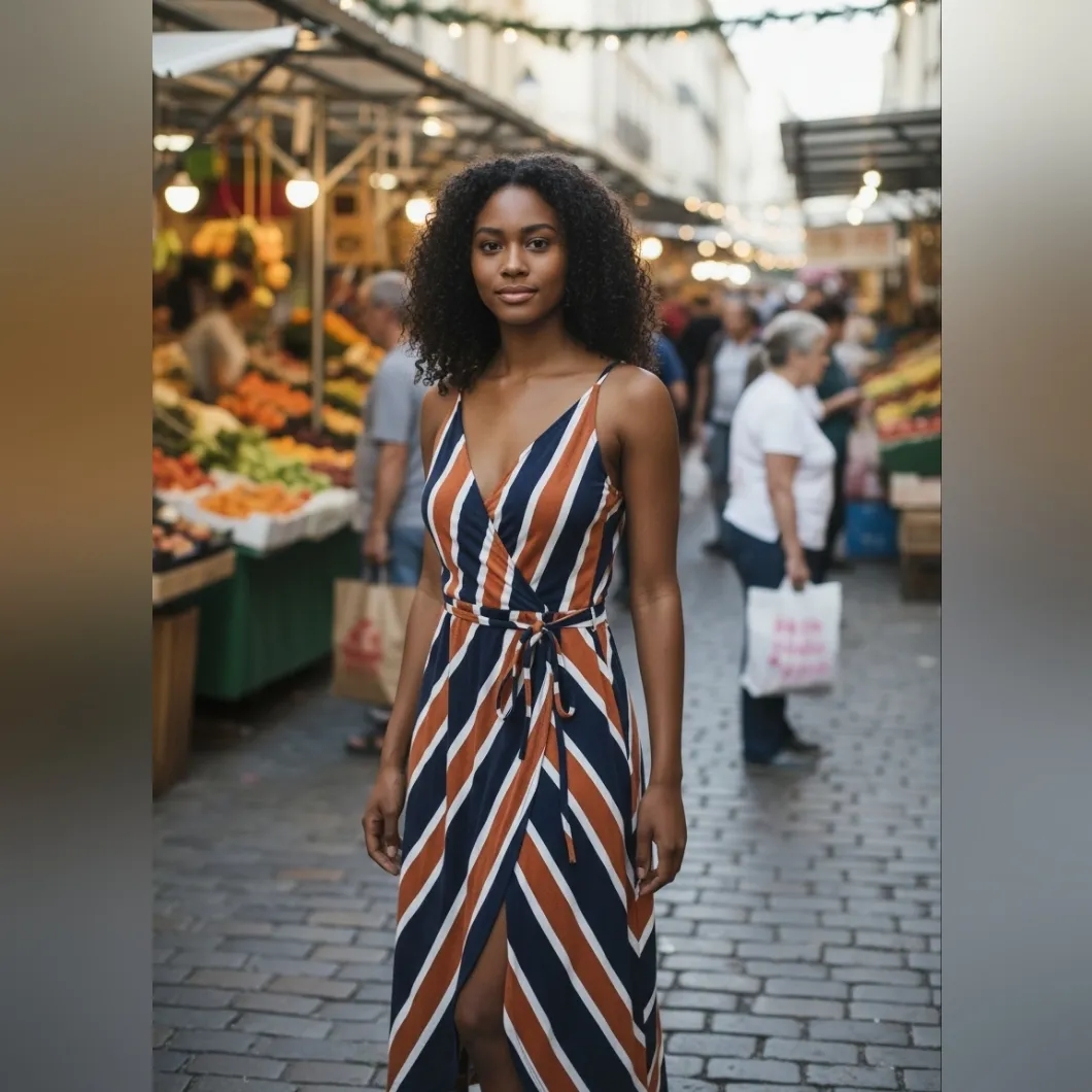 Market & Spruce Nautical Stripe Faux Wrap Maxi Dress S Coastal Boho Asymmetric - Image 4