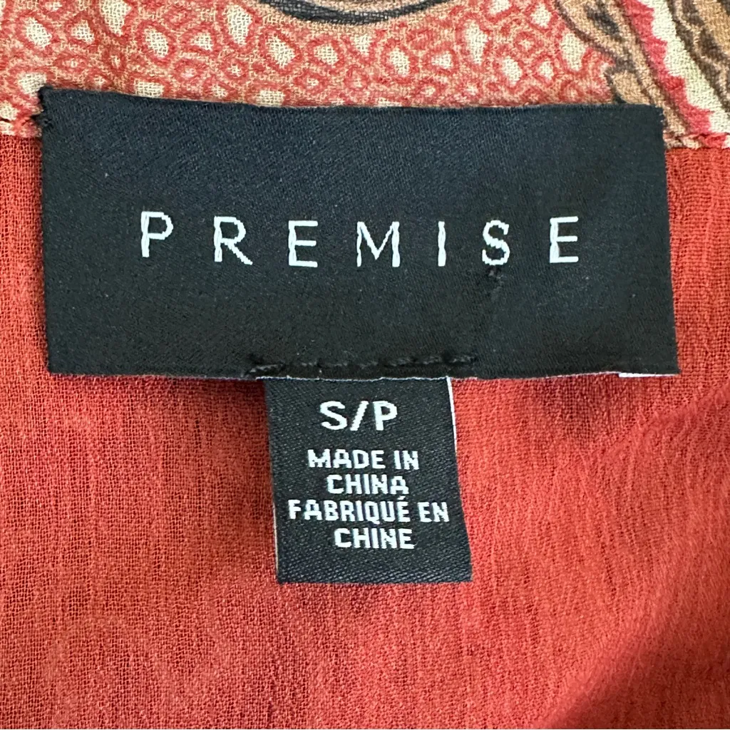 Premise Paisley Blouse Womens S Red Brown Abstract Ruffle Romantic Boho Fall Y2K - Image 4