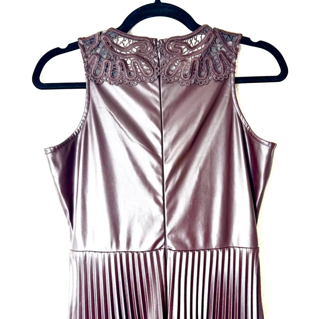 Boston Proper Dark Brown Faux Leather Pleated Midi Dress Size 4 - Image 6