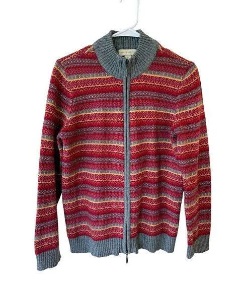 Appleseed's Long Sleeve Aztec Zip Up Cardigan Sweater Gray Red Women's Medium - Image 1