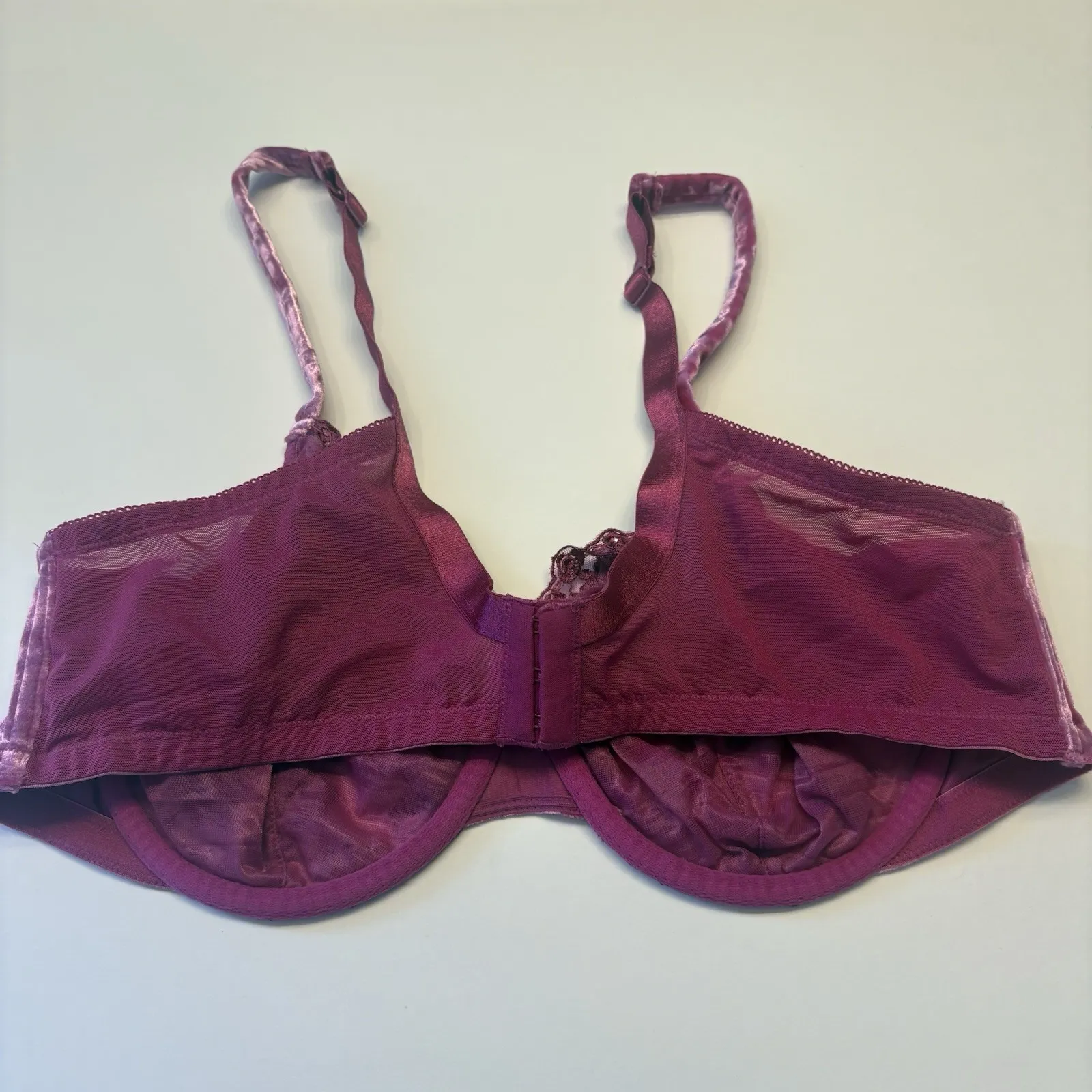 Cacique Unlined Pink Lace Sequin Velvet Seriously Sexy Underwire Bra Size 40B - Image 6