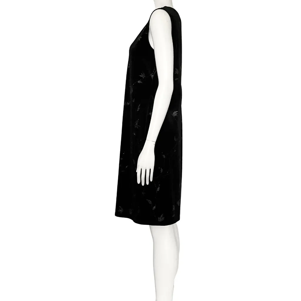 Vintage 90s Y2K Black Velvet Sleeveless Party Dress Whimsigoth Glitter Medium 10 - Image 5