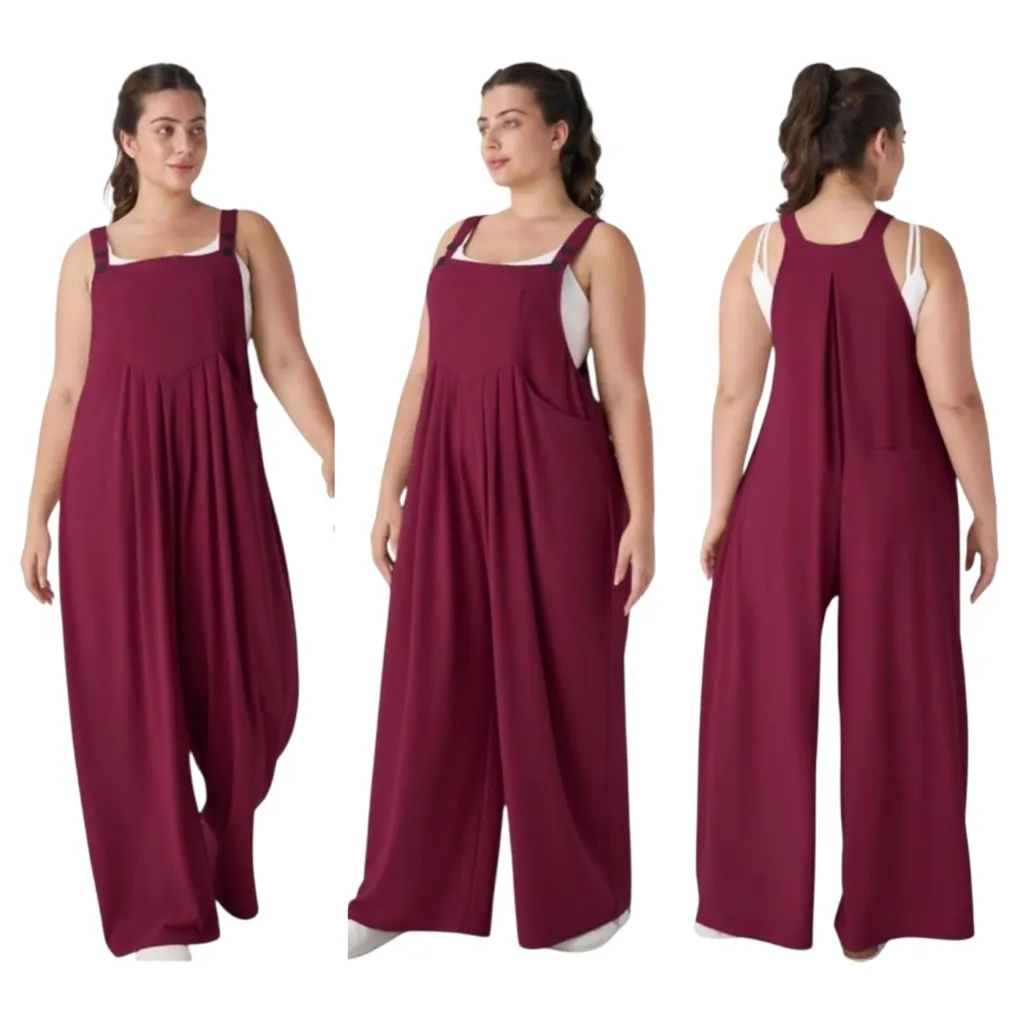 Halara Waffle Knit Casual Plus Size Wide Leg Overalls w/ Pockets Anemone XL NWT - Image 2