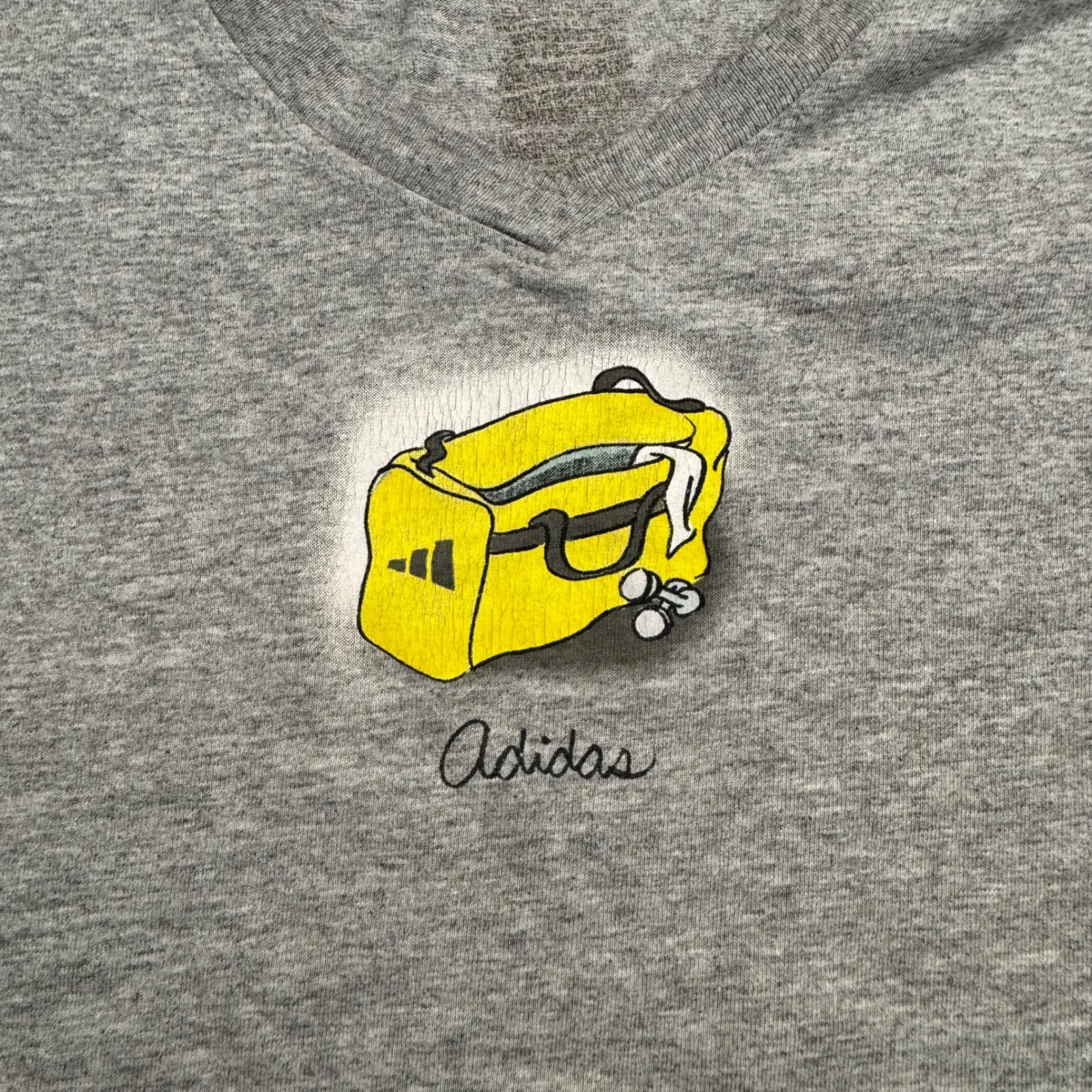 Adidas Women's Heather Grey V-Neck T-Shirt Gym Bag‎ Graphic Print Casual - Image 2