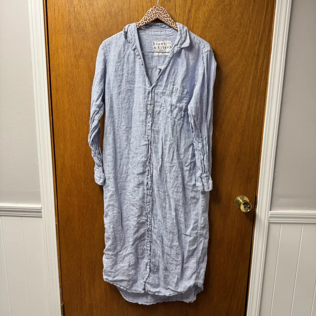 Frank & Eileen Rory Long Sleeve Linen Striped Maxi Dress Blue XL - Image 11