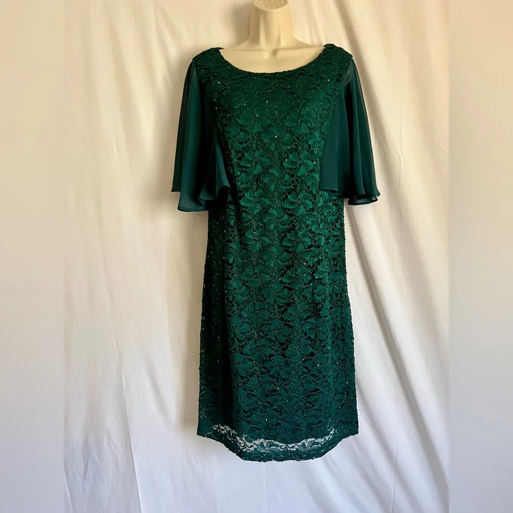 Connected Apparel Hunter Green Sequin Lace Mini Dress - Image 2