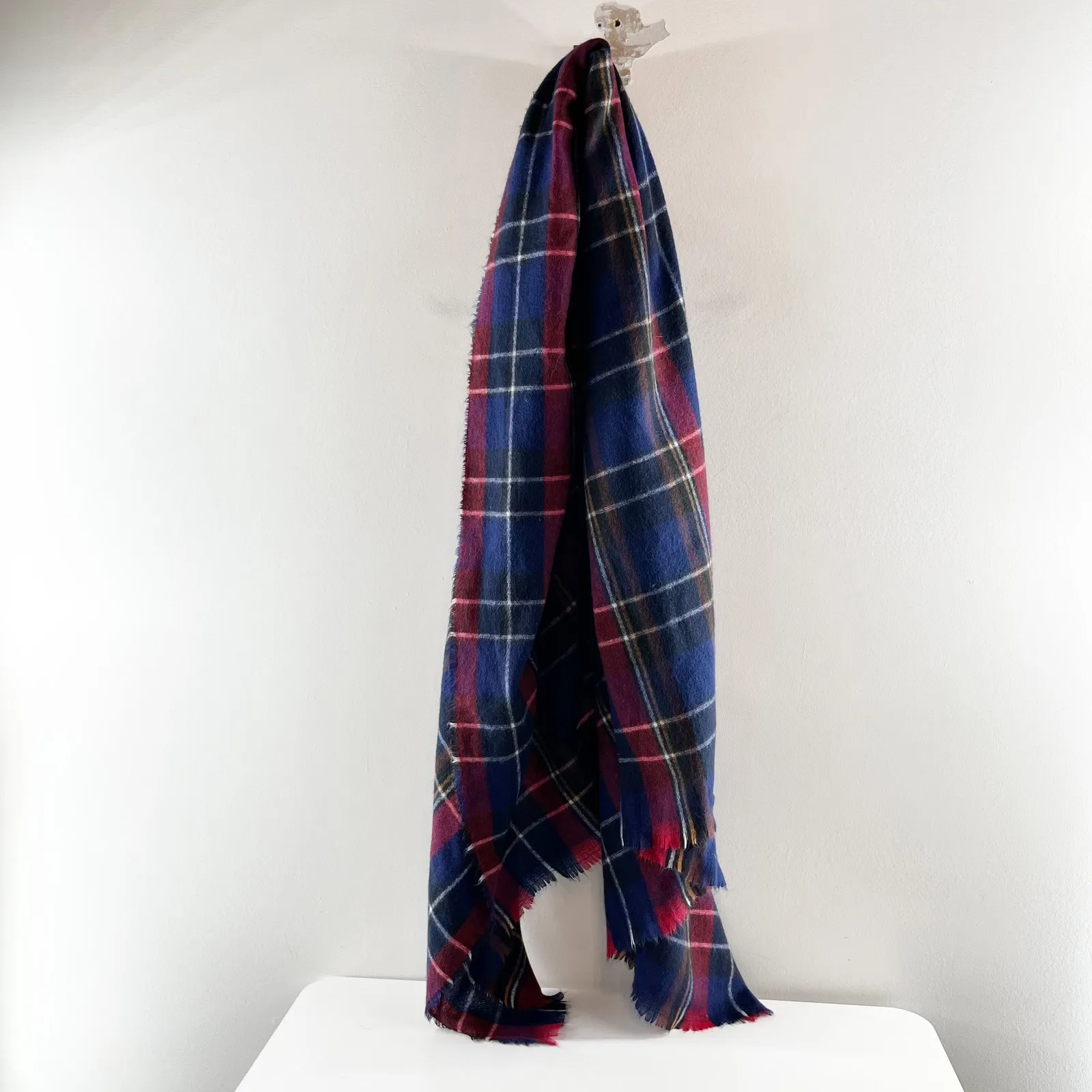 Plaid Tartan Fringe Blanket Wrap Scarf Blue Red - Image 3