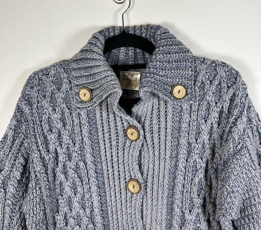 Kilronan Knitwear Sweater Women S Cardigan Cable Knit Fisherman Merino Aran Long Blue - Image 4