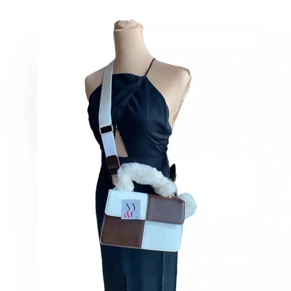 NWT New York & Co Womens Zephyr Crossbody Bag Chocolate White Vegan Leather - Image 4