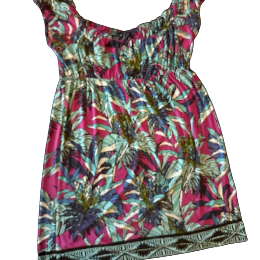 Peck & Peck size 16 offshoulder tropical print dress stretchy smocked boho style - Image 2