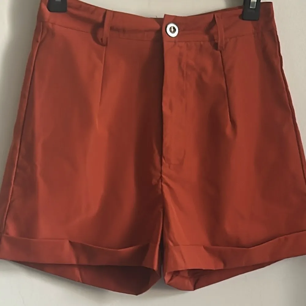 New Chic Orange High-Waisted Pleated Cuffed Summer Vacation Every Day Wear Short - Image 9