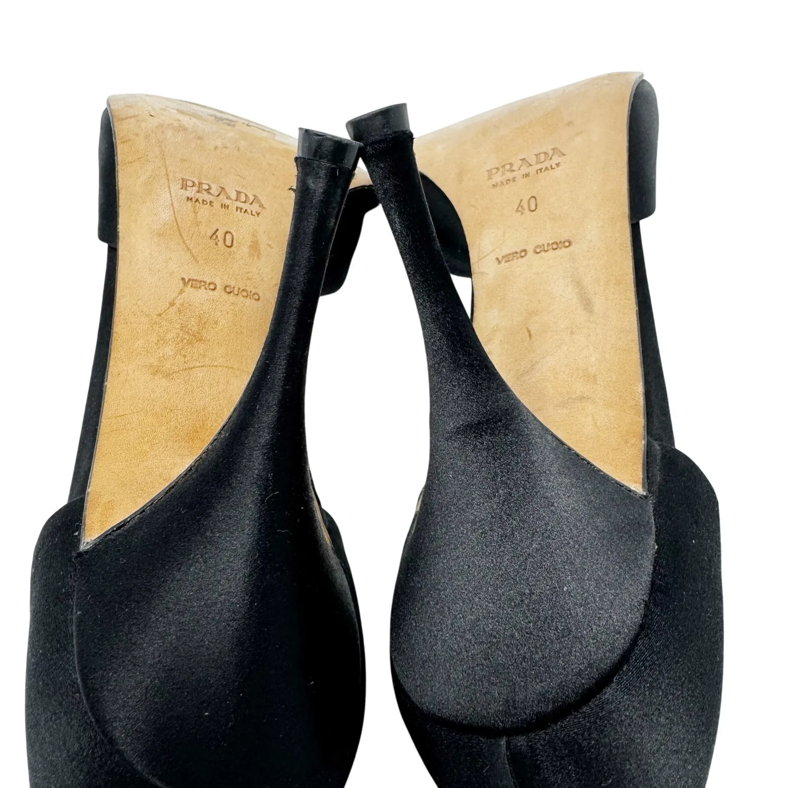 Prada Vintage Black Satin Peep Toe D’Orsay Pumps with Buckle Detail EU 40 US 10 - Image 8