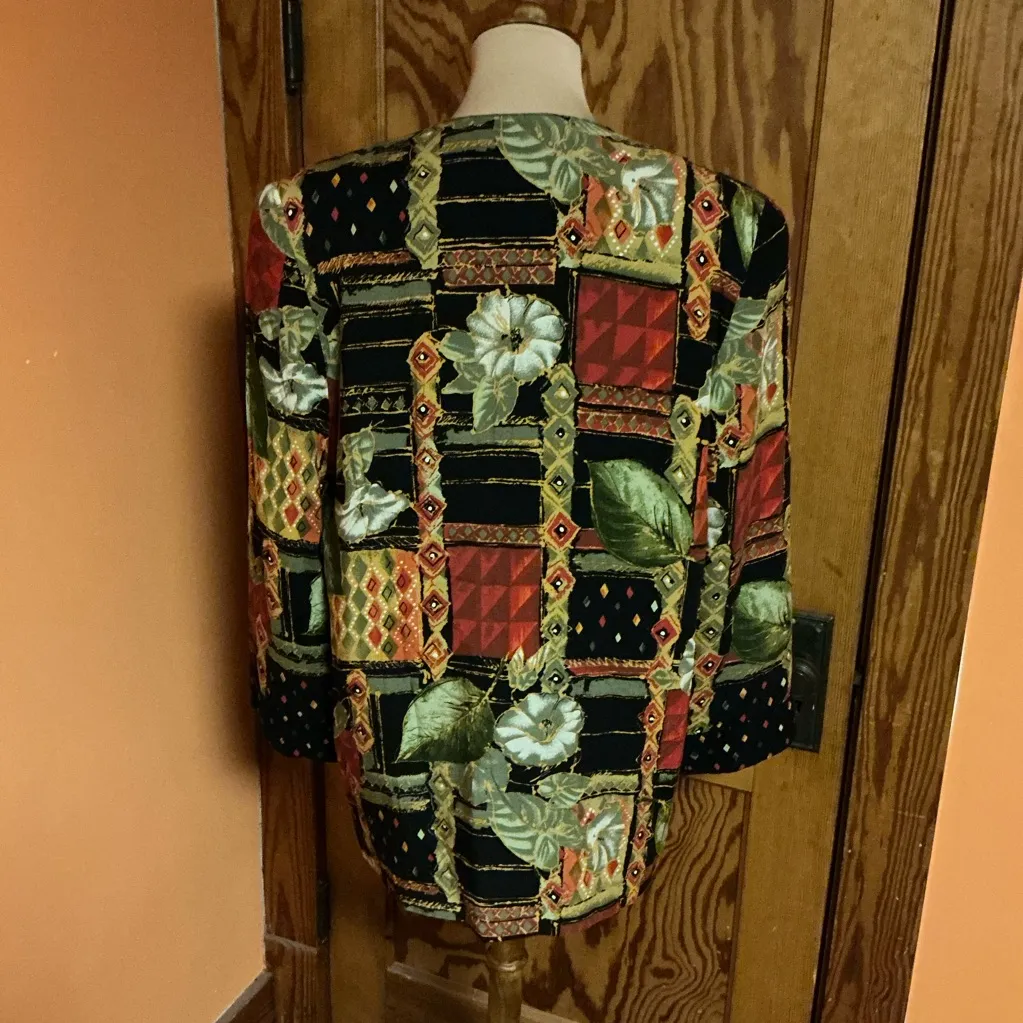 Vtg 80s bright colorful patchwork and floral blazer Size 14 - Image 11