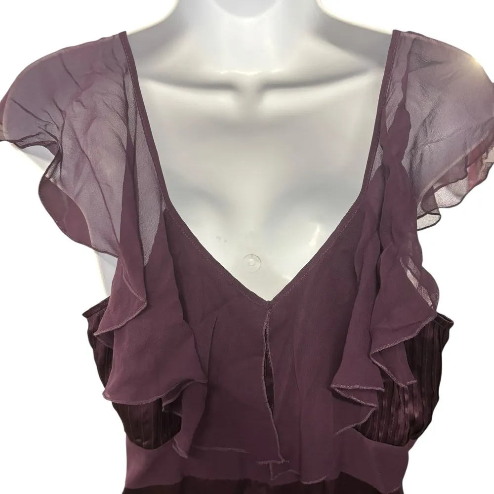 Daisy Fuentes Eggplant Purple Silk Blend Top Ruffle Sleeves V-Neck Blouse Large - Image 3