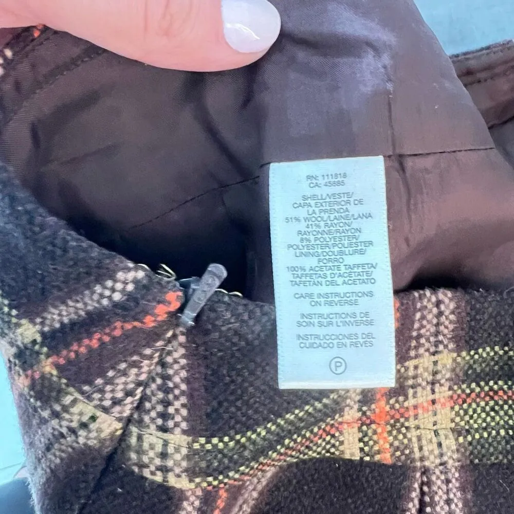 Michael Kors Multicolor Wool Blend Back Zip Fully Lined Plaid Mini Skirt Size 8 - Image 8