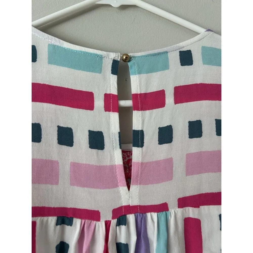 Savanna Jane Colorful Geometric Floral Embroidered Blouse Top Size Large Preppy Pink - Image 5