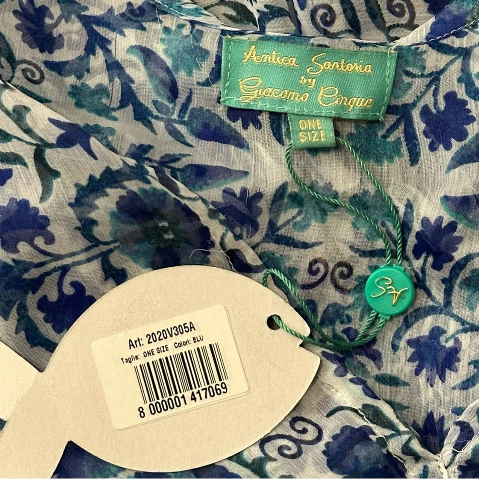 Antica Sartoria Women’s One Size Blue Block Print Semi - Image 6