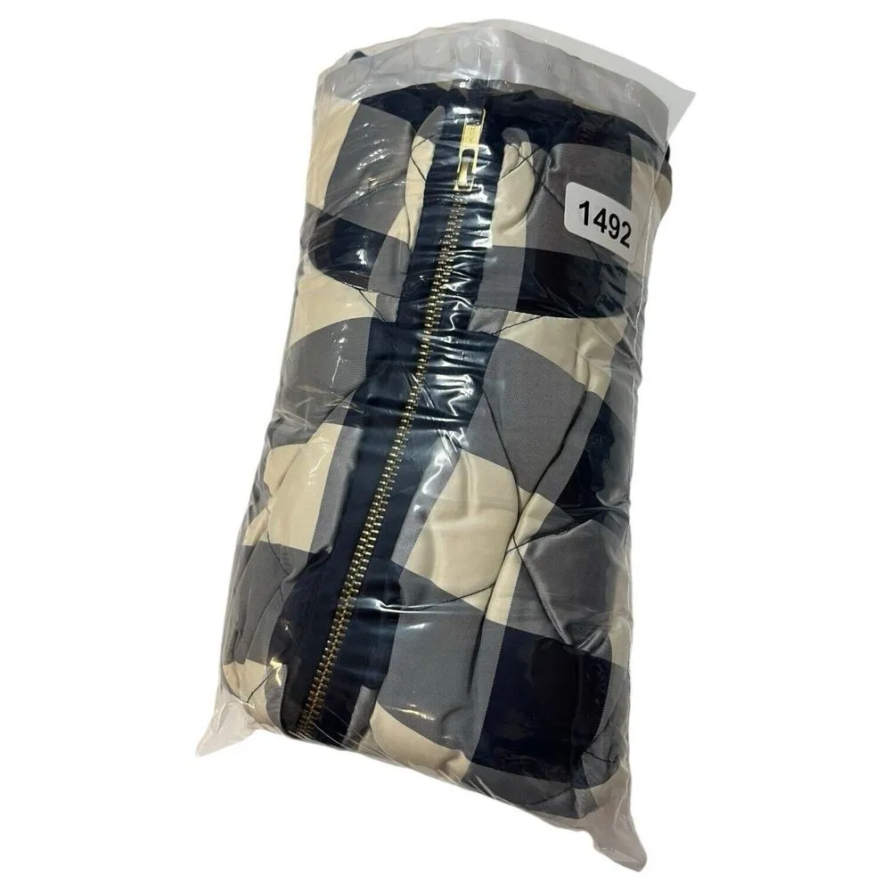 J Crew Down Puffer Vest Womens XS Plaid Quilted Zip Front High Neck Preppy Blue - Image 12