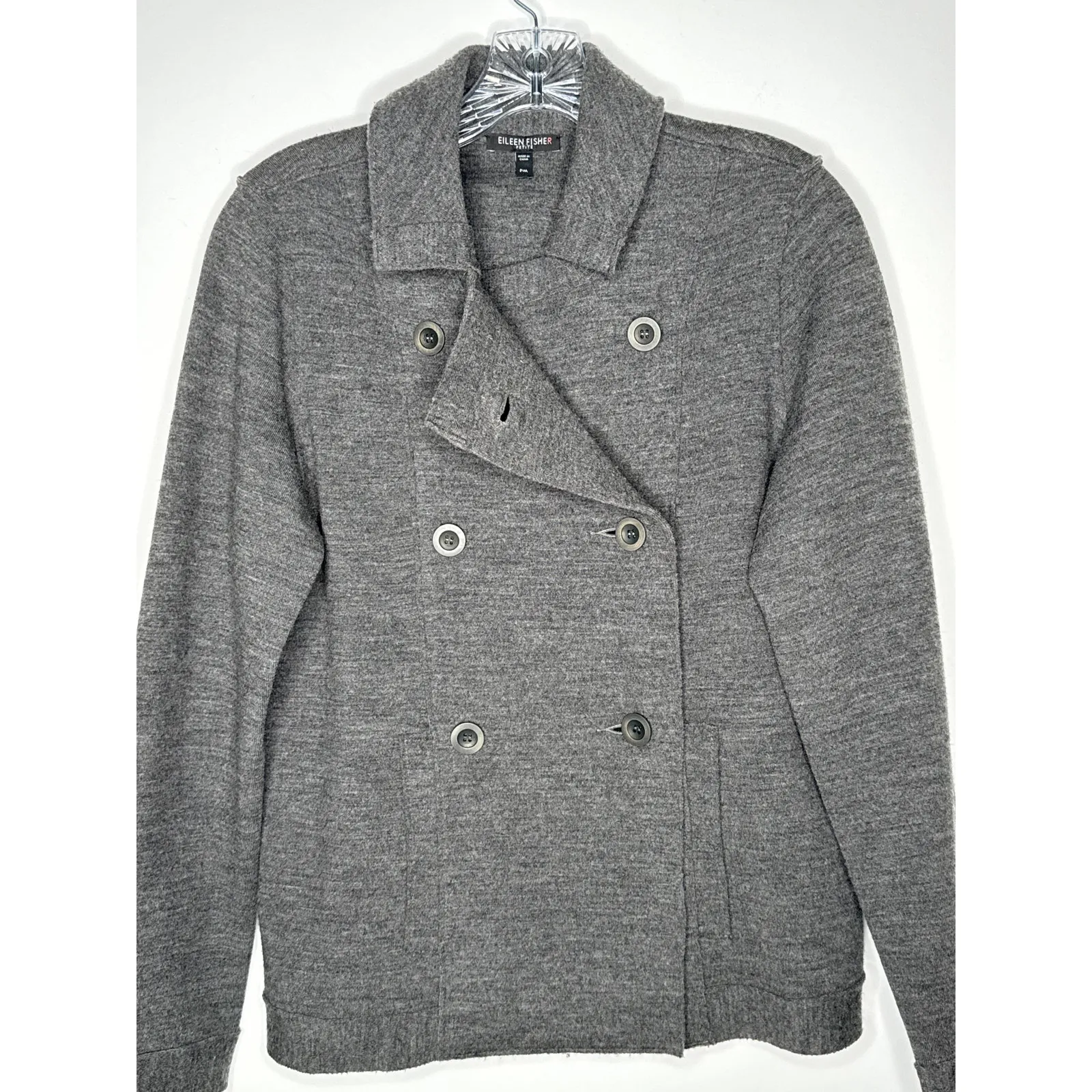 Eileen Fisher Petite Merino Wool Double-Breasted Peacoat Sweater Jacket medium P - Image 8
