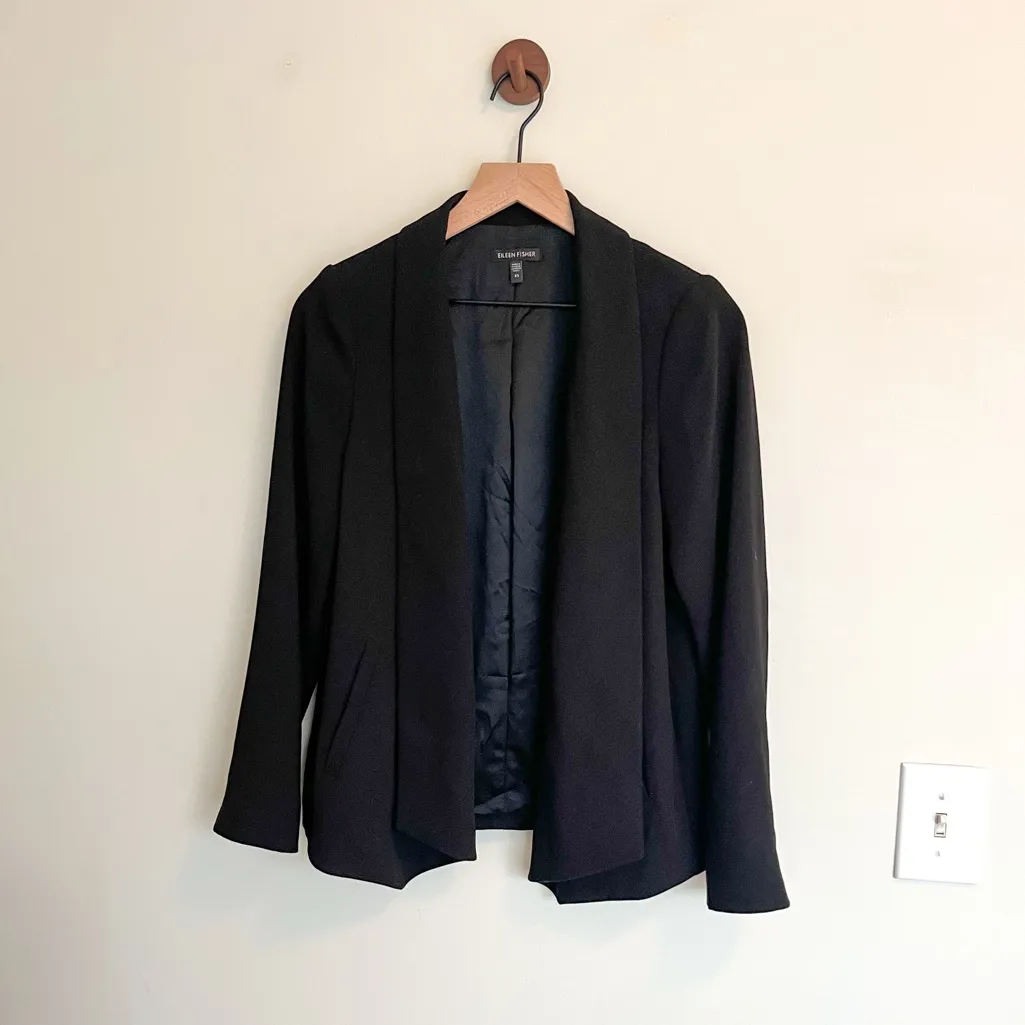 Eileen Fisher Black Open Front Blazer Suit Jacket Lined Polyester Women’s XS - Image 2