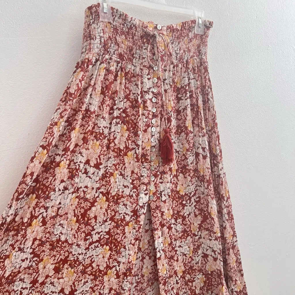 Cynthia Rowley Bohemian Skirt LARGE Floral Button Tassel Split Hippie NEW - Image 3