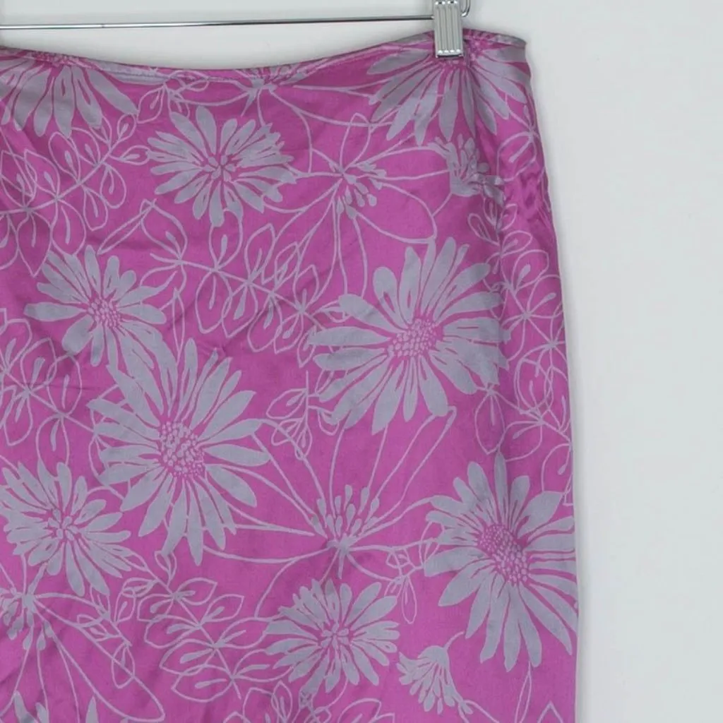 Vintage‎ Express Womens Silk V Hem Floral Midi Skirt Size 11/12 Purple Y2K Fairy - Image 2