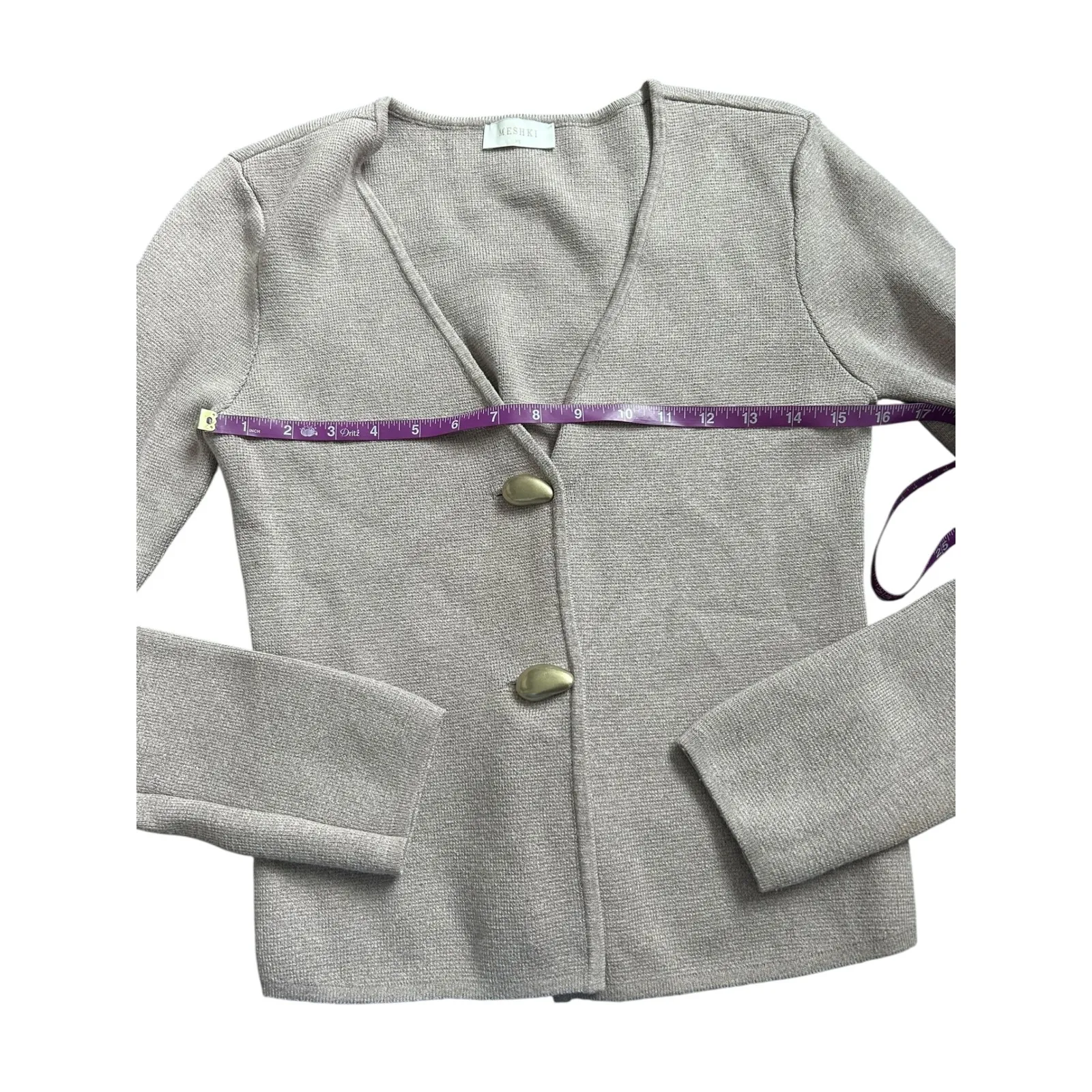 Meshki Knit Cardigan Sweater Beige Button Front V Neck Long Sleeve Womens XS - Image 3