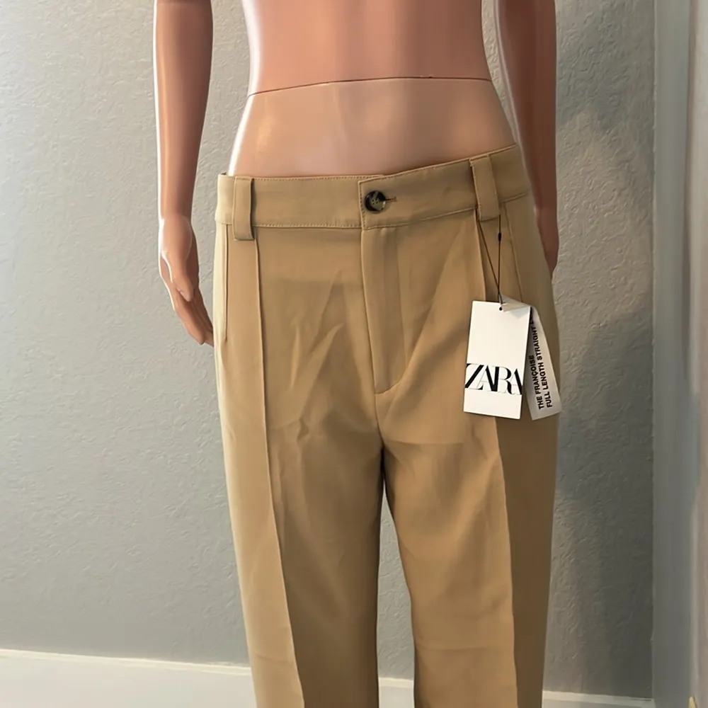 ZARA NEW WOMAN FULL LENGTH STRAIGHT LEG FRANCOISE TAN BROWN PANTS XL NWT #181 - Image 5