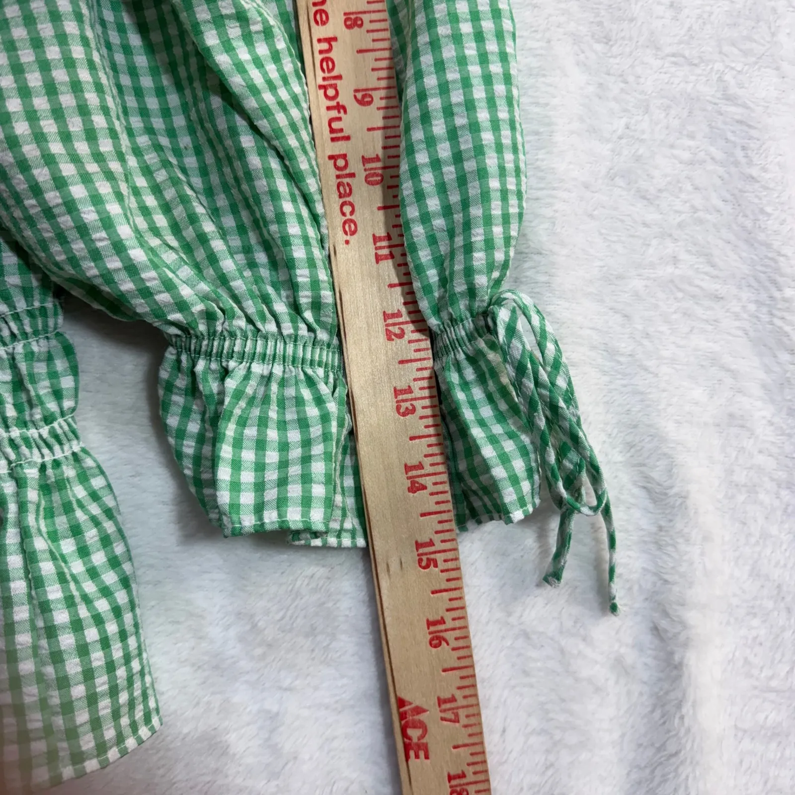 H&M L Gingham Peasant Top Green Puff Slv Coquette Prairie Cottagecore Femme Y2K - Image 8