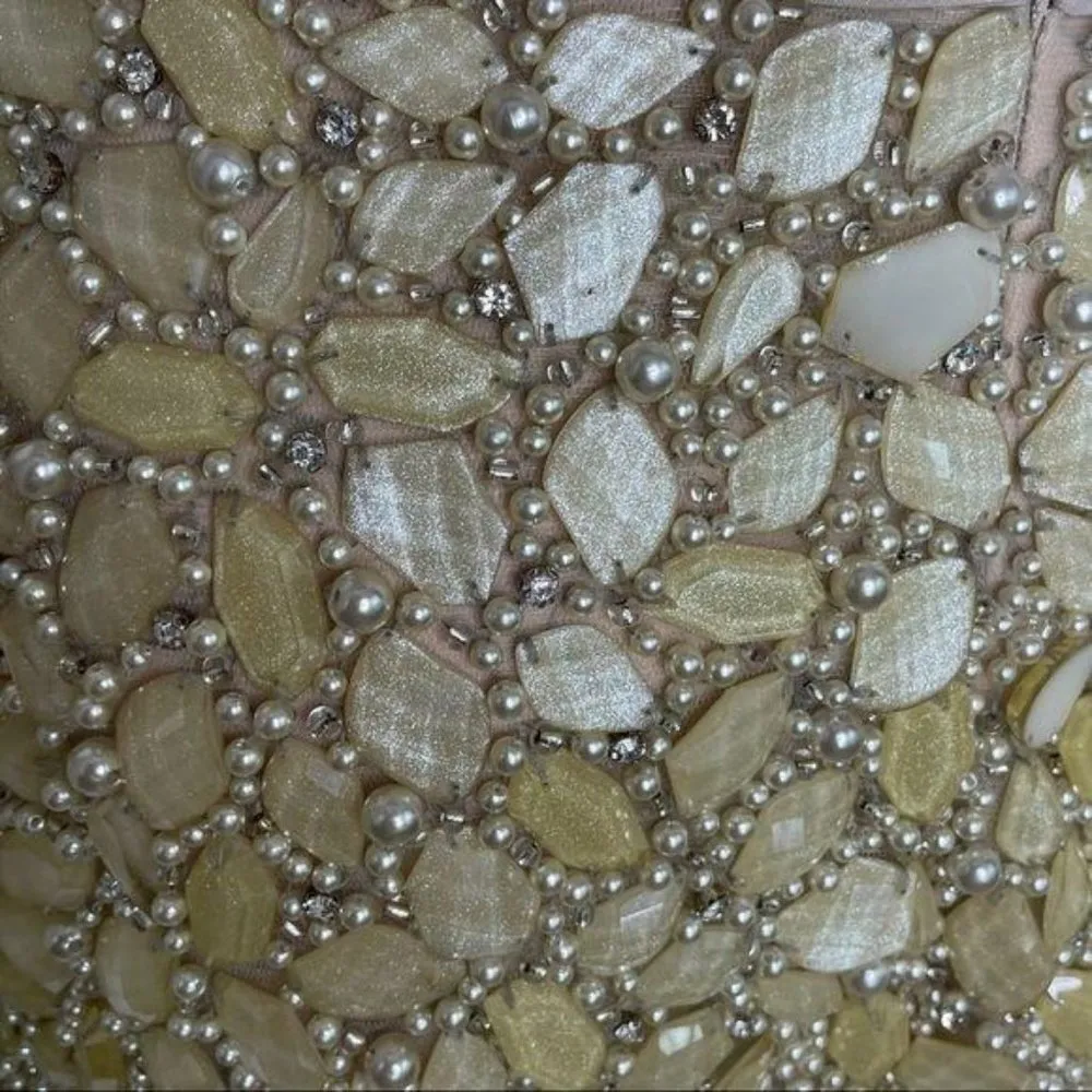 Nwt Eleni Elias beaded stone gold glitter strapless formal prom night out dress Tan Size 6 - Image 10