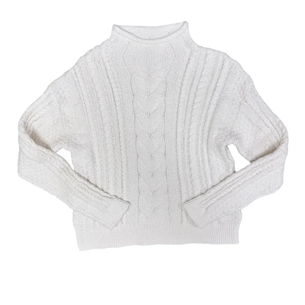 J. Crew Factory Rollneck Roll Neck Cable Knit Sweater White Ivory Small - Image 4
