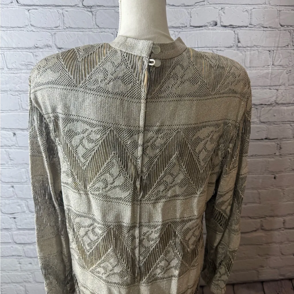 Vintage Damian’s silver gold crochet drop waist dress large - Image 13