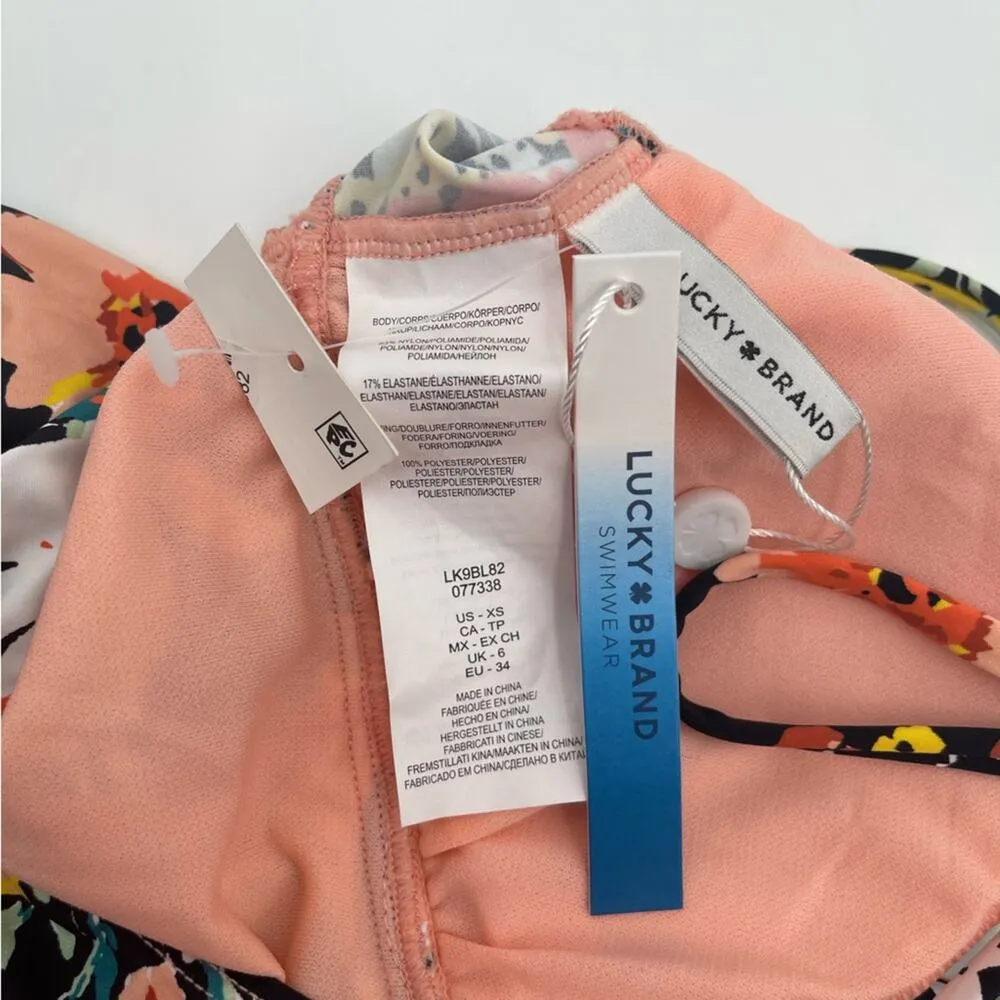 LUCKY BRAND Tankini Black Floral Keyhole Beach Swim NWT Strappy SZ Extra Small - Image 4