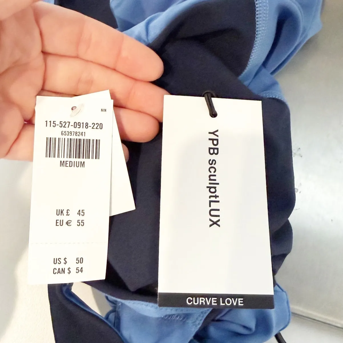 Abercrombie YPB SculptLux Curve Love Square Neck Cropped Tank Top Blue Medium - Image 2