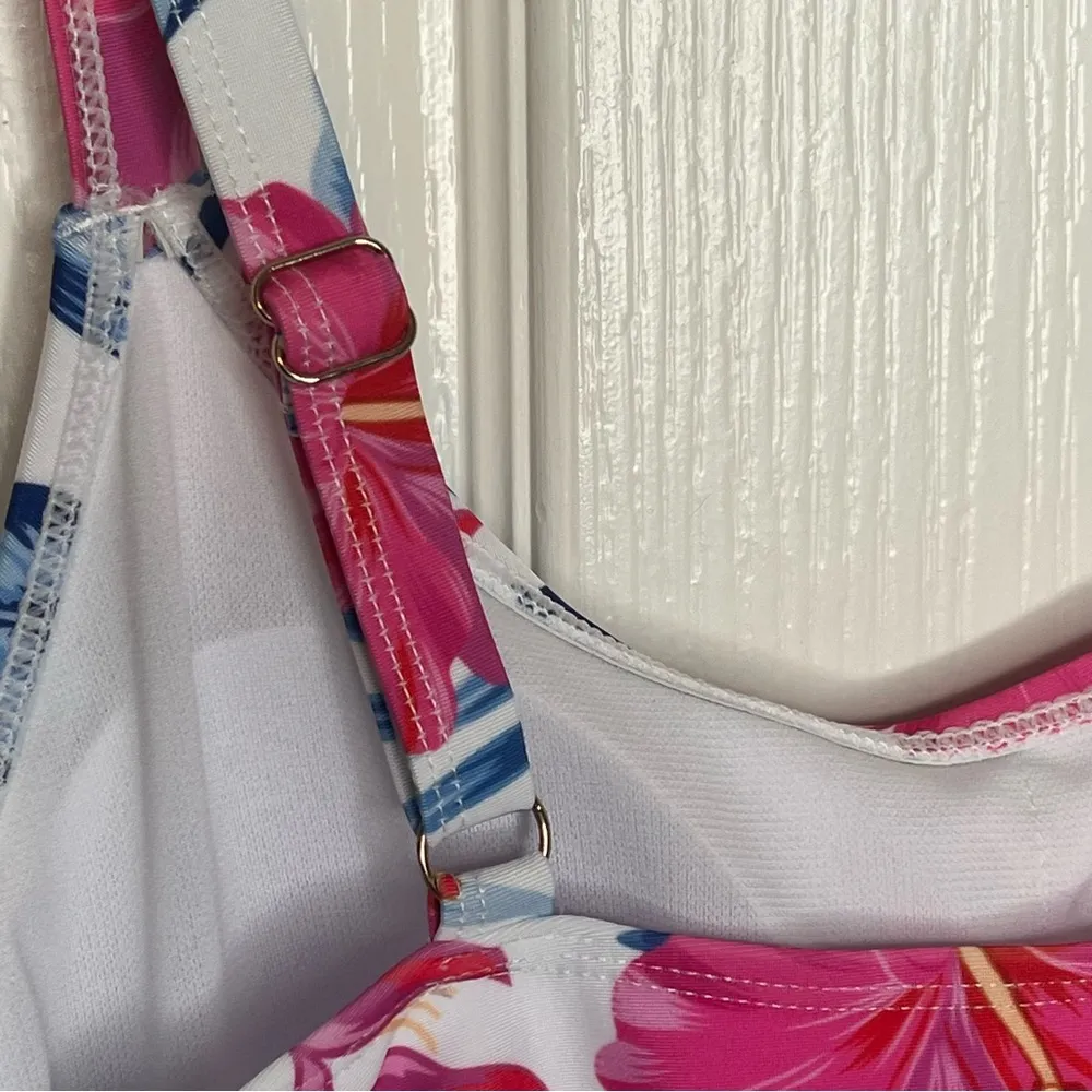 Nicole Miller Sz M One Piece Swimsuit Side Ruching Tropical Vintage Print New - Image 10