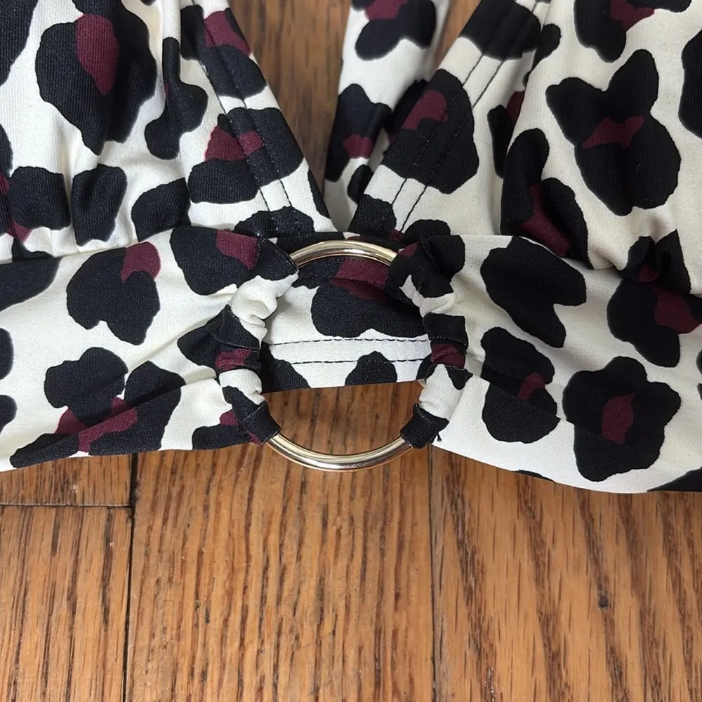 Michael Kors Ruby Ring Halter Bikini Top‎ size XS NWT leopard print Black - Image 4