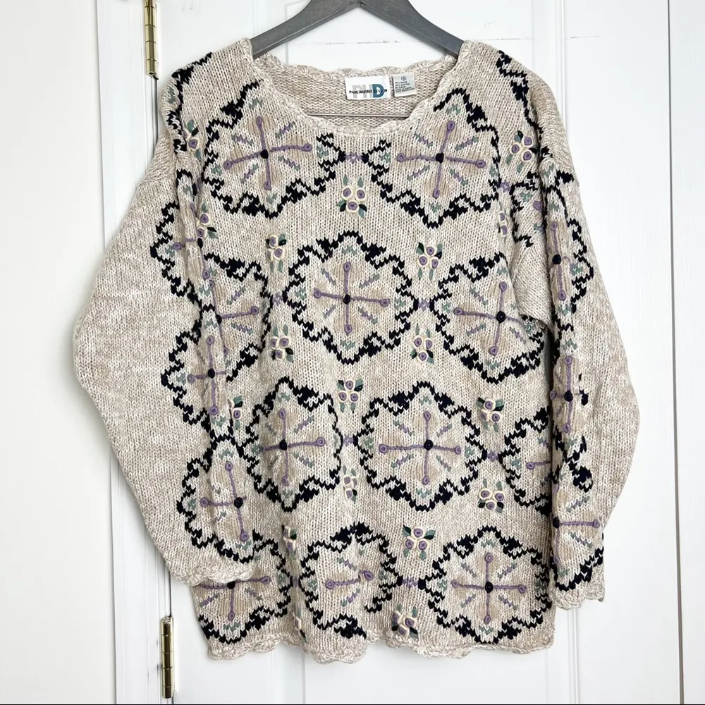 Vintage Paul Harris Design PHD Knitted by Hand Ramie blend Sweater Size Small Tan - Image 2