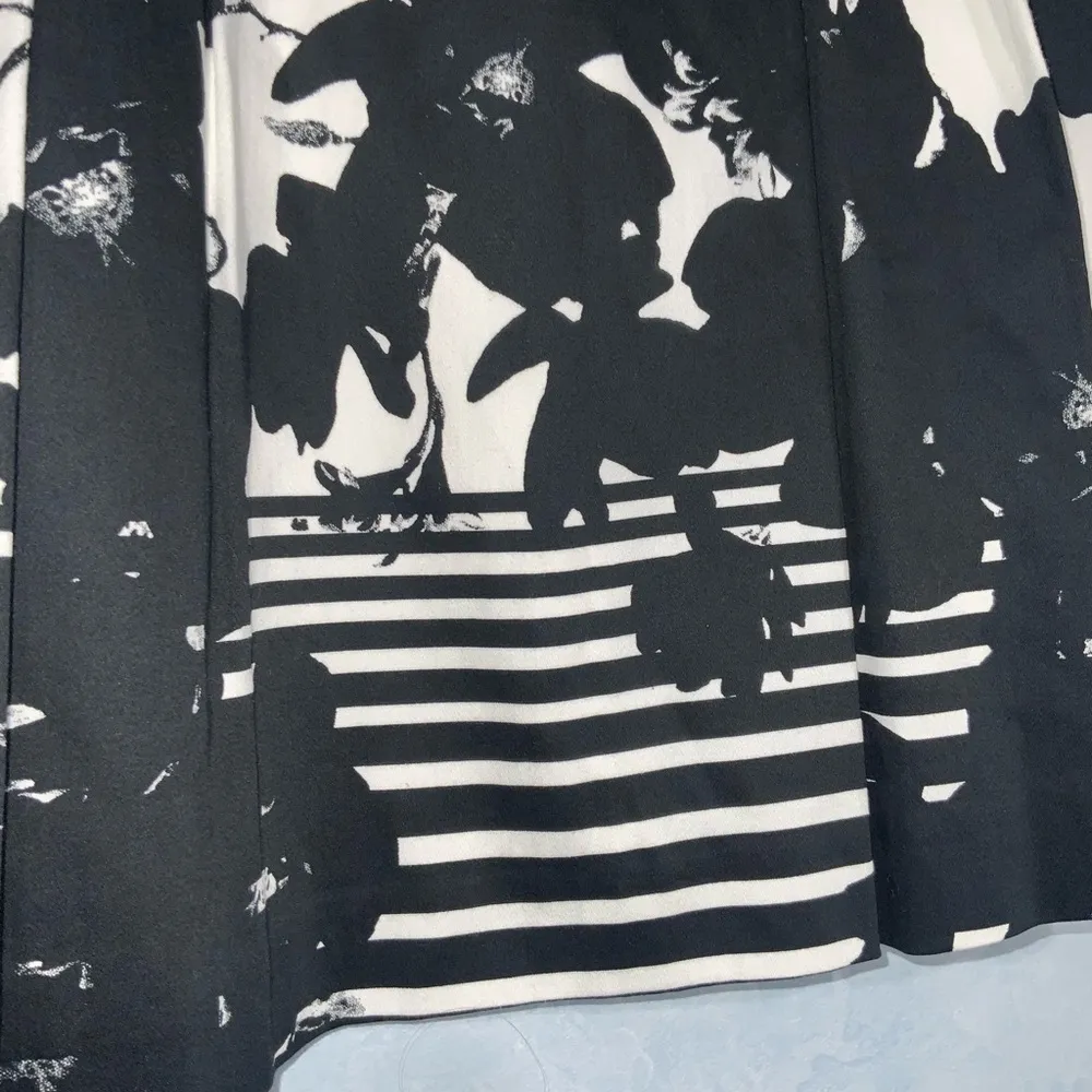 Antonio Melani Black & White Floral Flare Lined Pleats Skirt Office Casual Sz 4 - Image 2