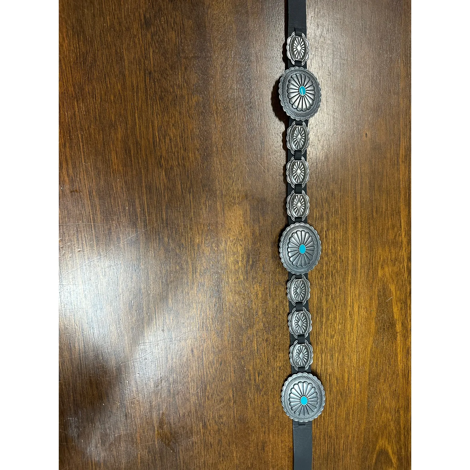 Western Cowgirl Belt Women M/L Turquoise Buckle Festival Aztec Country Concert Black - Image 5